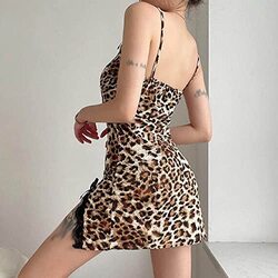 Margoun Sexy Lingerie Pullover Leopard Print Lace Slit Dress Bedroom Wear for Women, M18, Multicolour