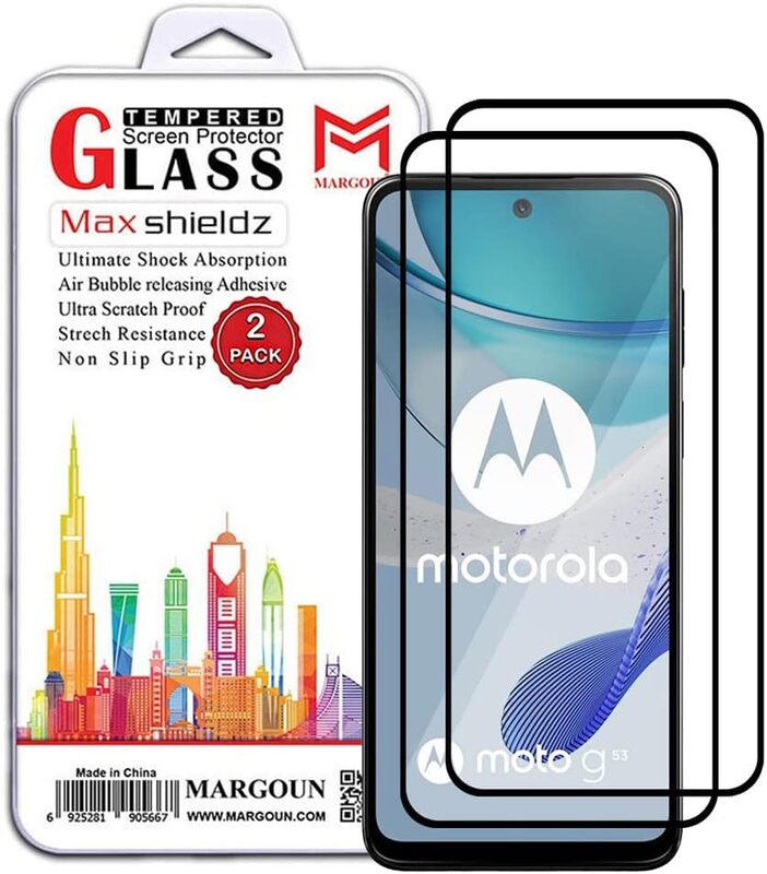 MARGOUN 2 Pack for Moto G53 Screen Protector Side Black Tempered Glass 9H Hardness Anti Finger-Print