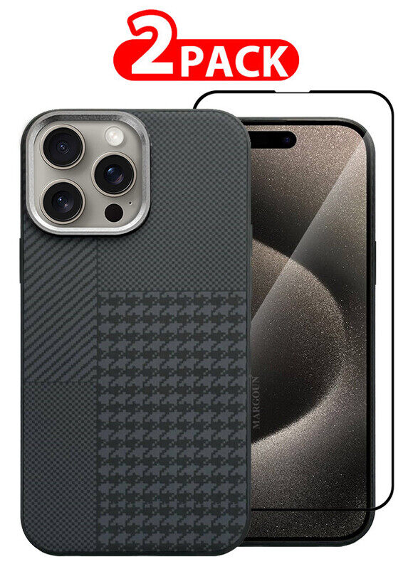 

MARGOUN for iPhone 15 Pro Case Cover and Screen Protector 2024 New Pattern Aramid Carbon Fiber Phone Case Slim & Light Design