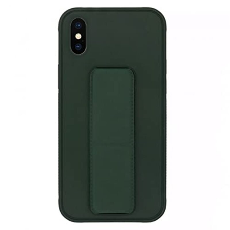 Margoun Apple iPhone XS Multi-Function Shockproof Protective Two-In-One Finger Grip Holder Mobile Phone Case Cover, Dark Green