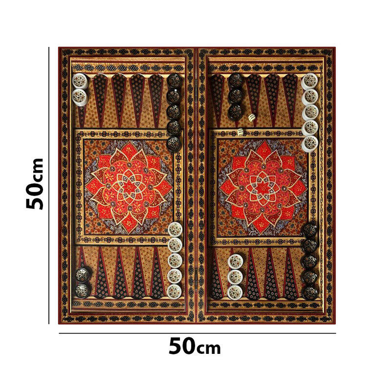 MARGOUN Handmade Chess Board and Backgammon Set Decorative Chess Gift Wooden Backgammon Set Khatam Chess /Red