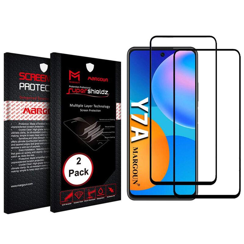 Margoun Huawei Y7a Mobile Phone 9D Full Coverage Protective Film Tempered Glass Screen Protector, 2 Pieces, Black