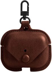 Margoun Genuine Leather Case Cover Waterproof Front LED Visible with Keychain Hook for Apple Airpods Pro2 Case, Dark Brown