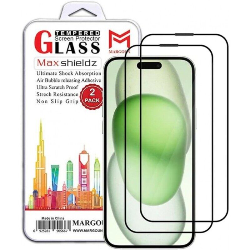 

MARGOUN 2 Pack For iPhone 15 Plus Screen Protector Side Black Tempered Glass 9H Hardness Anti Finger-Print