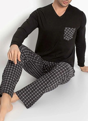 MARGOUN Men’s Small Pajama Set Pajamas For Men 2 Piece PJ Set with Cotton Knit Men Pajama Pants and Long Sleeve Shirts/S(size 177.5/chest 94/waist 90/hip 98)/M3419