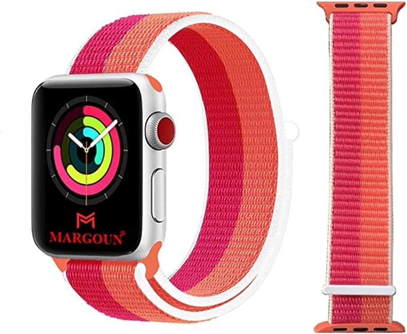 Margoun Nylon Replacement Sport Watch Band for Apple iWatch Series 8/7/6/ SE/ 5/4/3/2/1 41mm/40mm/38mm, Pink/Orange