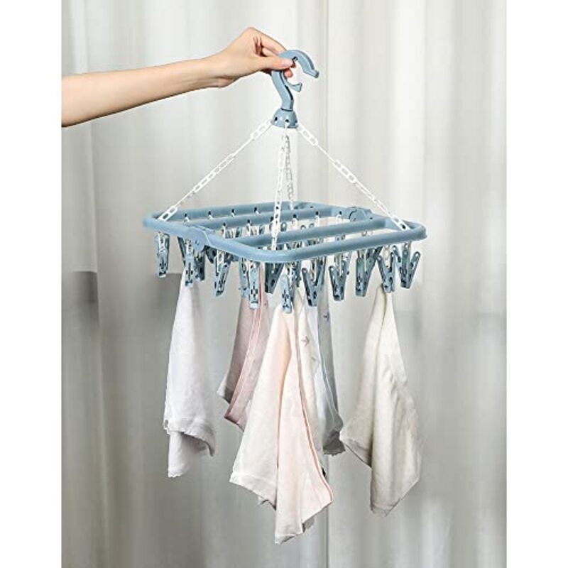 Margoun 6 Piece Clothes Drying Rack Laundry Hanger with 32 Clips, Blue