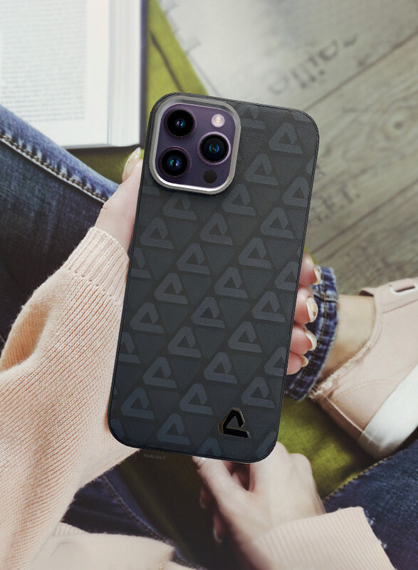 MARGOUN for iPhone 14 Pro Max 2 Pack Case and Screen Protector Leather Back Cover Triangle Pattern Shockproof Protective Phone Case Black