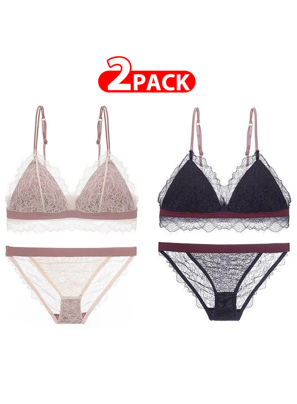 

Generic MARGOUN 2 Packs For Women's XL Size Bra and Panty Set Bra Lace Lash Floral Briefs Underwear Triangle Cup Young Girls Underwear Lingerie Bra and Pantie