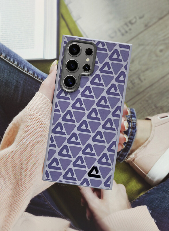 MARGOUN for Samsung Galaxy S24 Ultra 2 Pack Case and Screen Protector Leather Back Cover Triangle Pattern Shockproof Protective Phone Case Purple