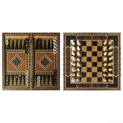 MARGOUN Handmade Chess Board and Backgammon Set Decorative Chess Gift Wooden Backgammon Set Khatam Chess /Brown
