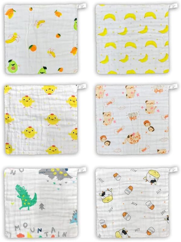 MARGOUN Baby Muslin Washcloths Soft Face Cloths for Newborn 30 * 30 cm, Absorbent Bath Face Towels, Baby Wipes, Burp Cloths or Face Towels (6 pack A)