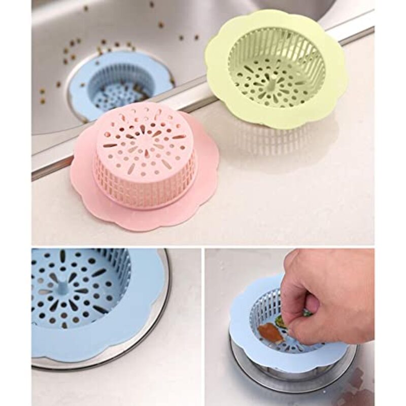 Margoun 2-Piece Hard Plastic Flower Molded Hair Catcher Strainer for Kitchen, Multicolour