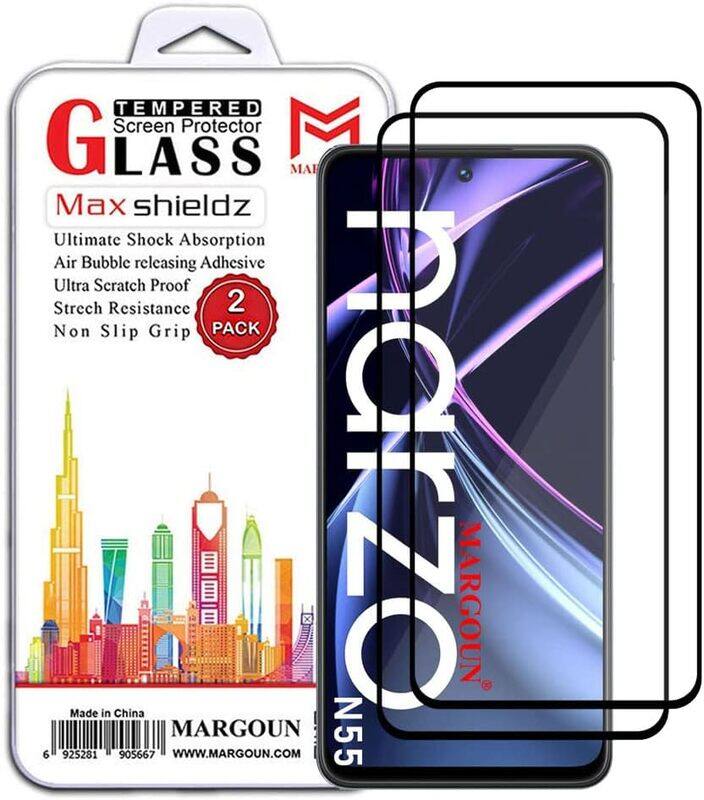 

MARGOUN 2 Pack for Realme narzo N55 Screen Protector Side Black Tempered Glass 9H Hardness Anti Finger-Print