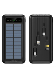 MARGOUN 10000mAh Solar Power Bank Big Capacity Phone Charging Powerbank with Cable External Battery Phone Fast Charger Black