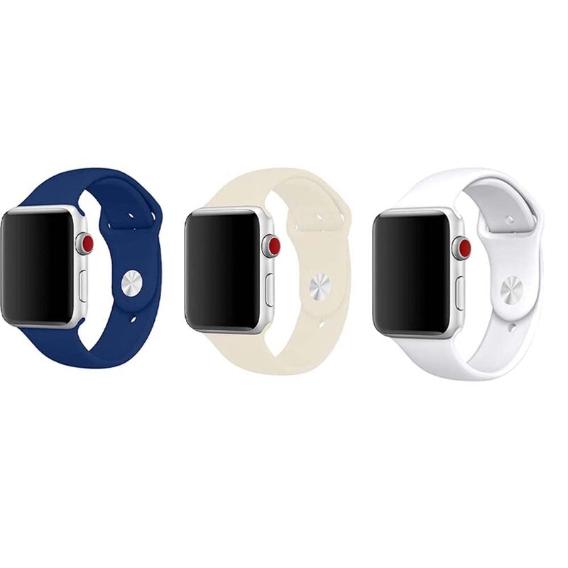Margoun Soft Silicone Band for Apple Watch 49mm/45mm/44mm/42mm, 3 Piece, Navy Blue/Beige/White