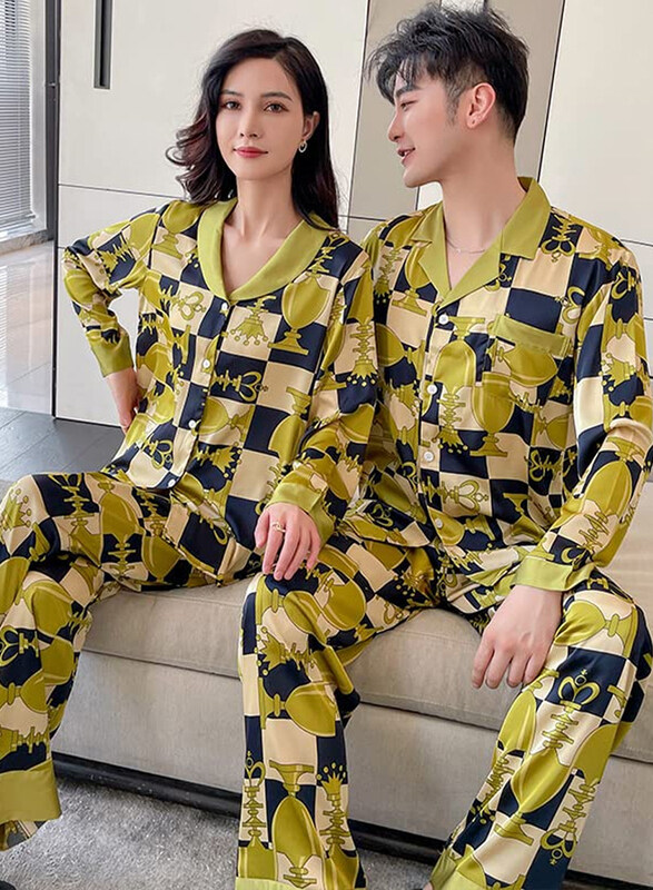 

Generic MARGOUN Couple Men Large Size Women Medium Size Pajamas 2 Pieces Sleepwear Long sleeve Shirt and Pants Home Clothes Suits Pajama Sets Fashion Design -