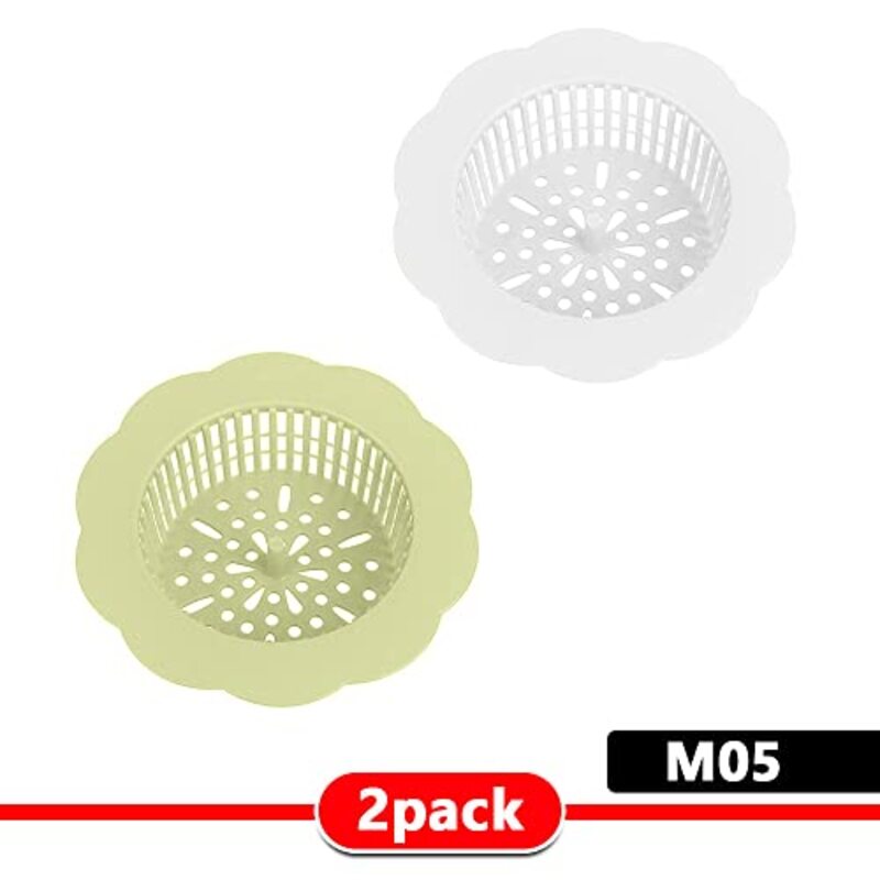 Margoun 2-Piece Hard Plastic Flower Molded Hair Catcher Strainer for Kitchen, Multicolour