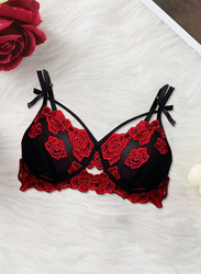 MARGOUN W584 Women’s XL Size Lingerie Padded Underwear and Panty Sets Floral Lace Bra and G-String with Garter Belt Red XL(bust 80-110/waist76-96)