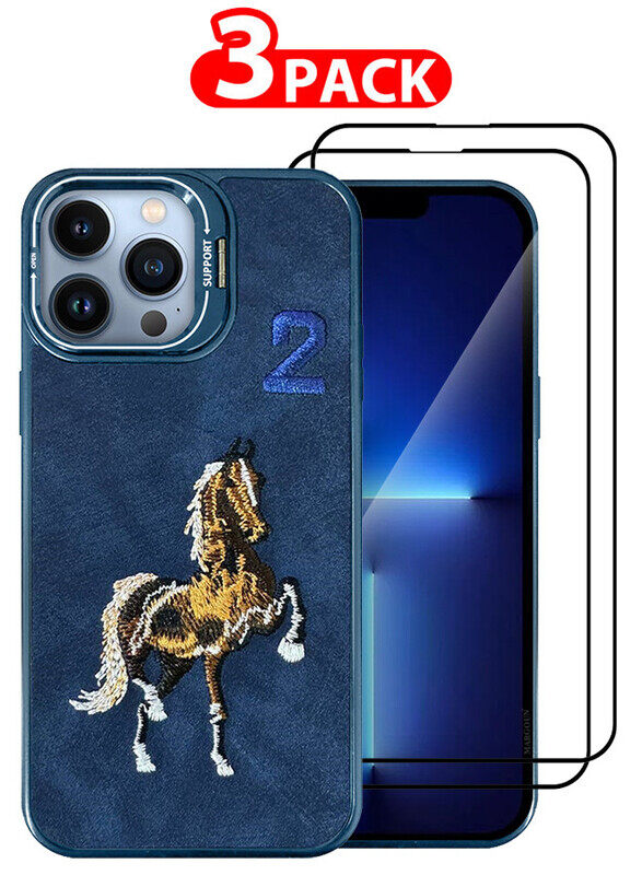 

Generic CATANES 3 Pack For iPhone 13 Pro Max Case Cover and 2 Screen Protectors Horse Series Leather Case 3D Embroidery Camera Bumper Anti Fingerprint ShookPr