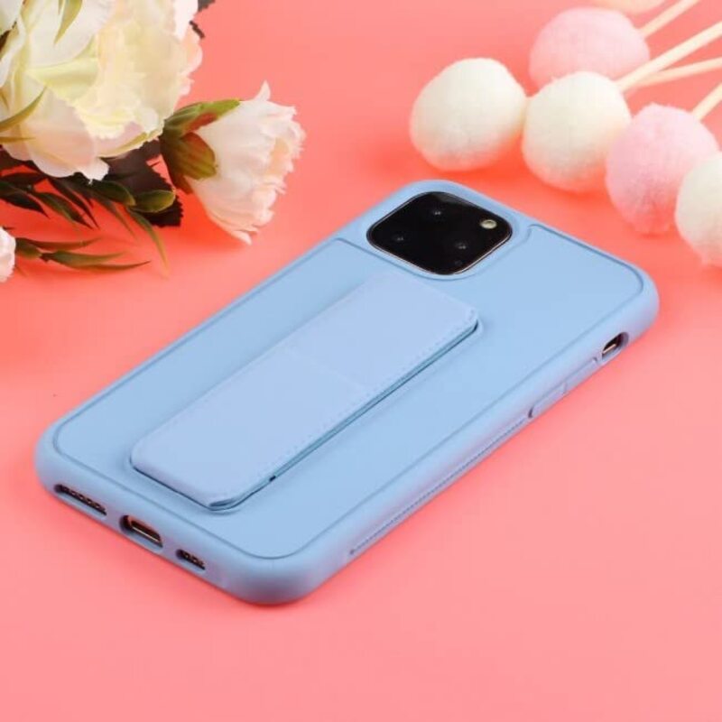 Margoun Apple iPhone 11 Pro Max Multi-Function Shockproof Protective Two-In-One Finger Grip Holder Mobile Phone Case Cover, Light Blue