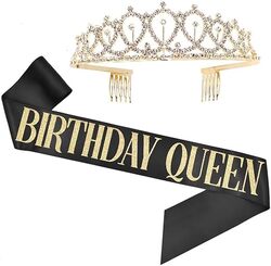 MARGOUN Birthday Headbands Birthday Satin Sash and Tiara Birthday Crown for Girls Women Birthday Party Supplies - A09