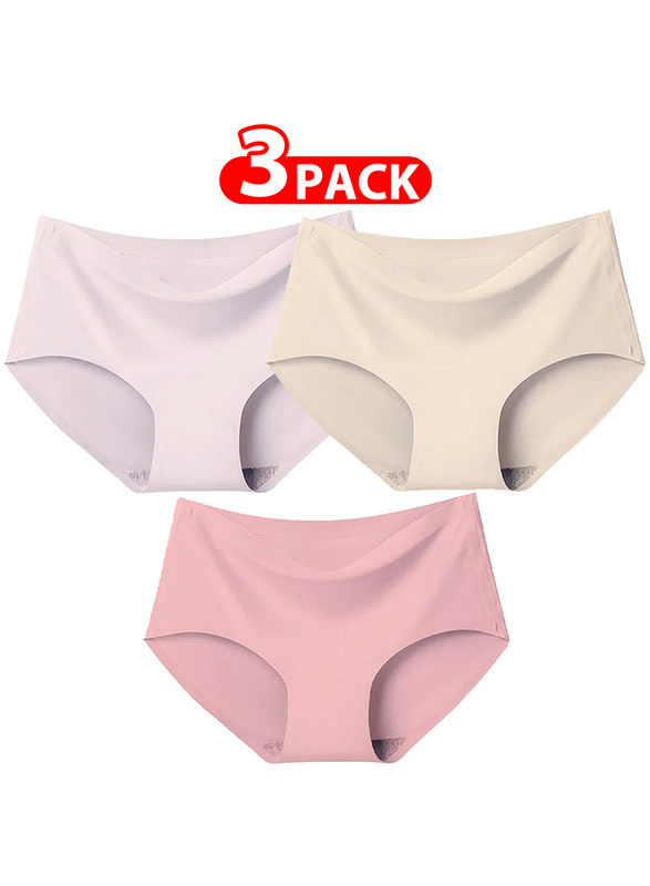 Margoun 3 Packs Women's Medium Size Underwear Silk Women Lingerie Seamless Women High Rise Underwear Multicolour/Size(in): M (Waist 20'') - MGU01