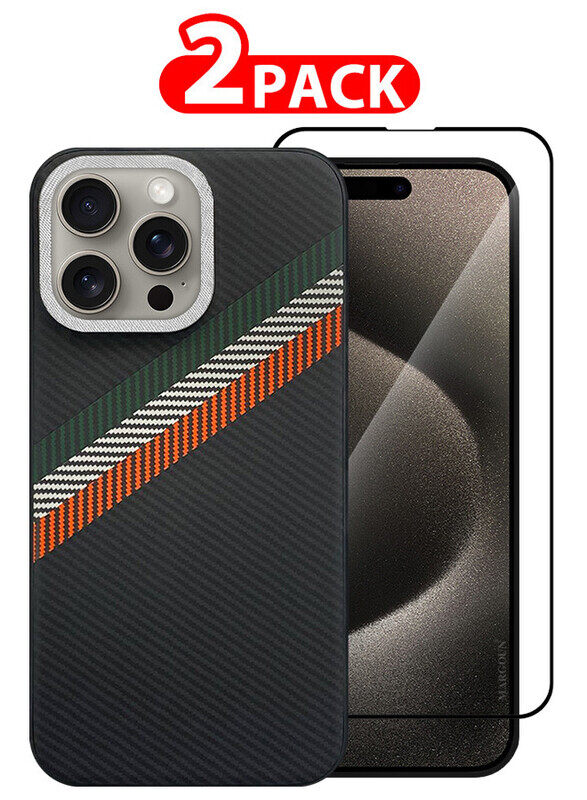 

MARGOUN for iPhone 15 Pro 2 Pack Case Cover and Screen Protector Carbon Fiber Pattern Phone Case Slim Shockproof Back Cover