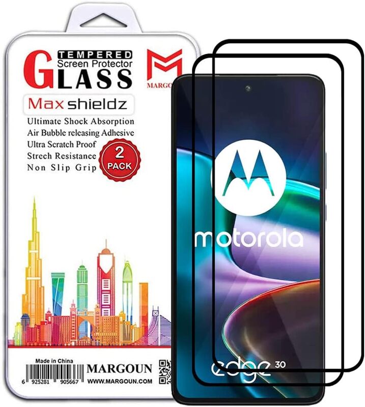 MARGOUN 2 Pack for Moto Edge30 Screen Protector Side Black Tempered Glass 9H Hardness Anti Finger-Print