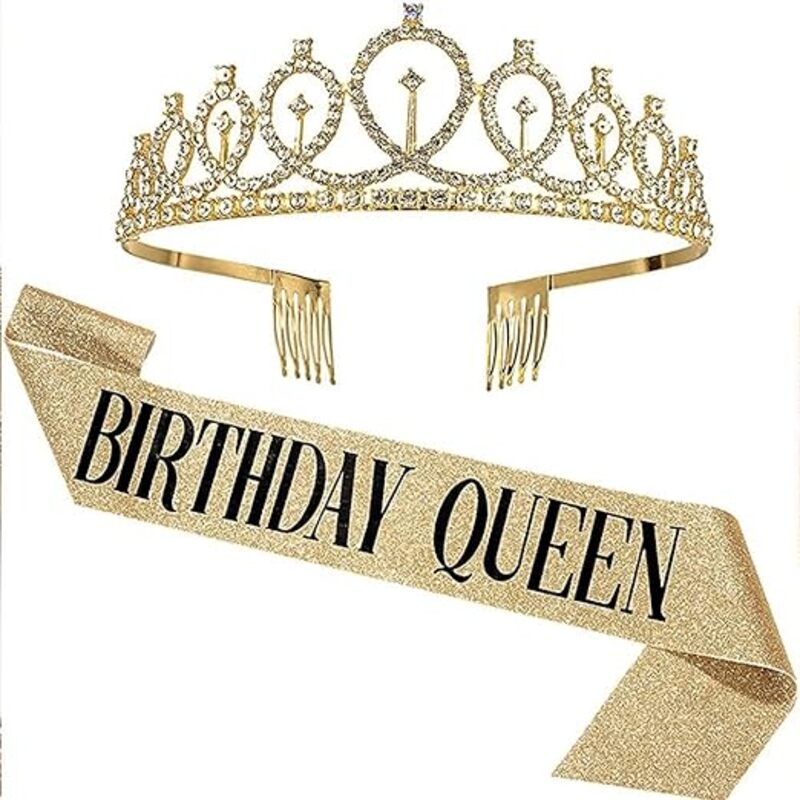 MARGOUN Birthday Headbands Birthday Satin Sash and Tiara Birthday Crown for Girls Women Birthday Party Supplies - A04