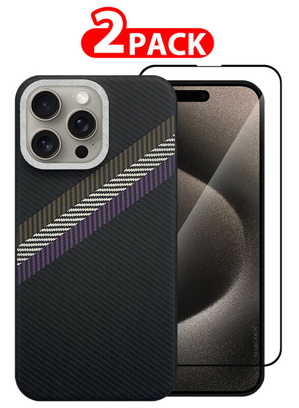 

MARGOUN for iPhone 15 Pro 2 Pack Case Cover and Screen Protector Carbon Fiber Pattern Phone Case Slim Shockproof Back Cover