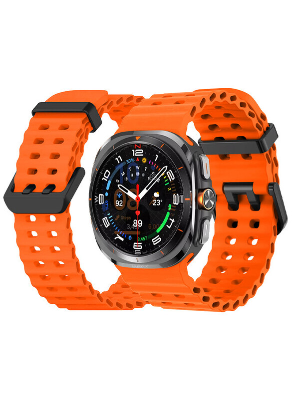 MARGOUN for Samsung Galaxy Watch 7 Ultra 47mm Silicone Band Soft Ocean Silicone Sport Strap Replacement Accessory Orange