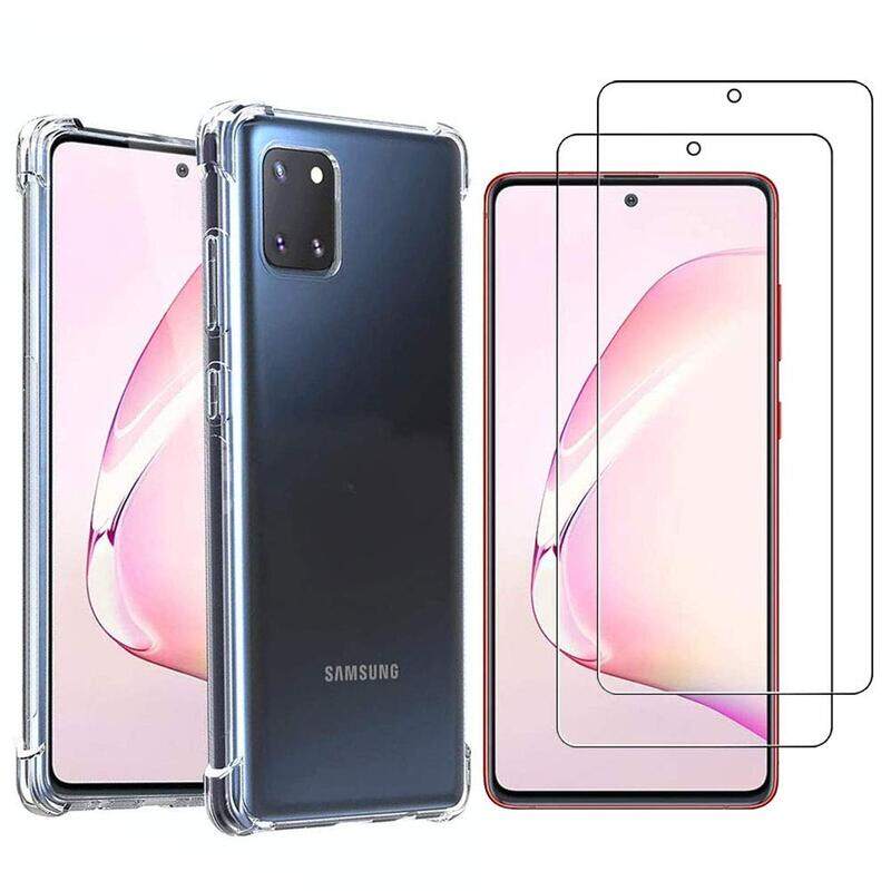 

Margoun Samsung Galaxy Note 10 Lite Mobile Phone Case Cover with 2 Pieces Tempered Glass Screen Protector, Transparent