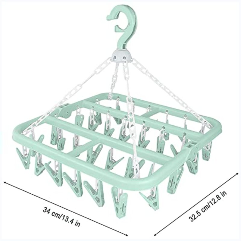 Clothes Drying Rack Laundry Hanger with 32 Clips, Green