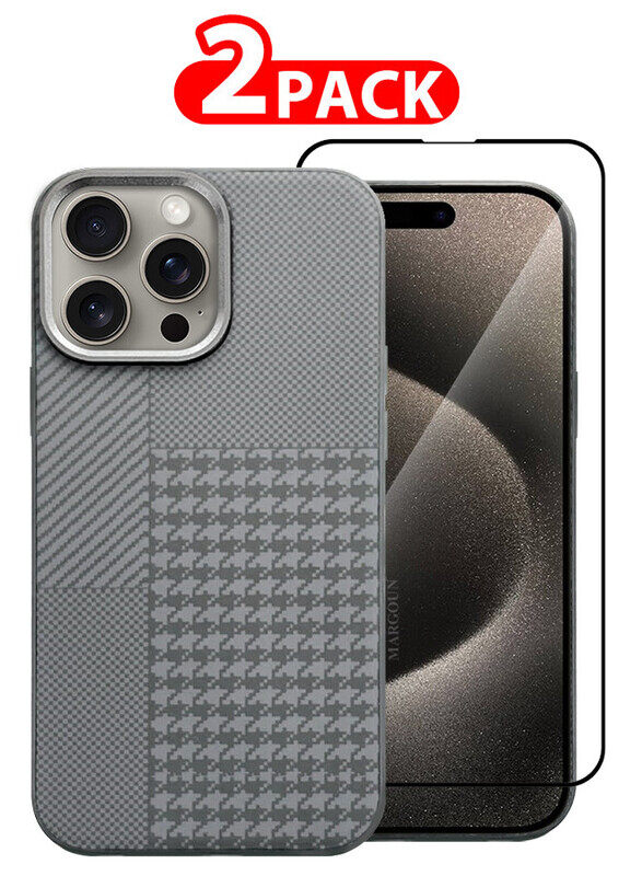 

MARGOUN for iPhone 15 Pro Max Case Cover and Screen Protector 2024 New Pattern Aramid Carbon Fiber Phone Case Slim & Light Design