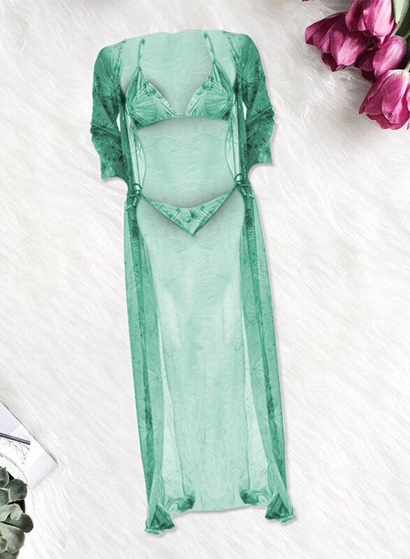 

Generic MARGOUN Medium Three-piece Digital Printing Bikini Ladies Beach Sunscreen Blouse Swimsuit Long Lace Dress Sheer Dress Sheer Kimono Dress Cyan/ M (Lowe