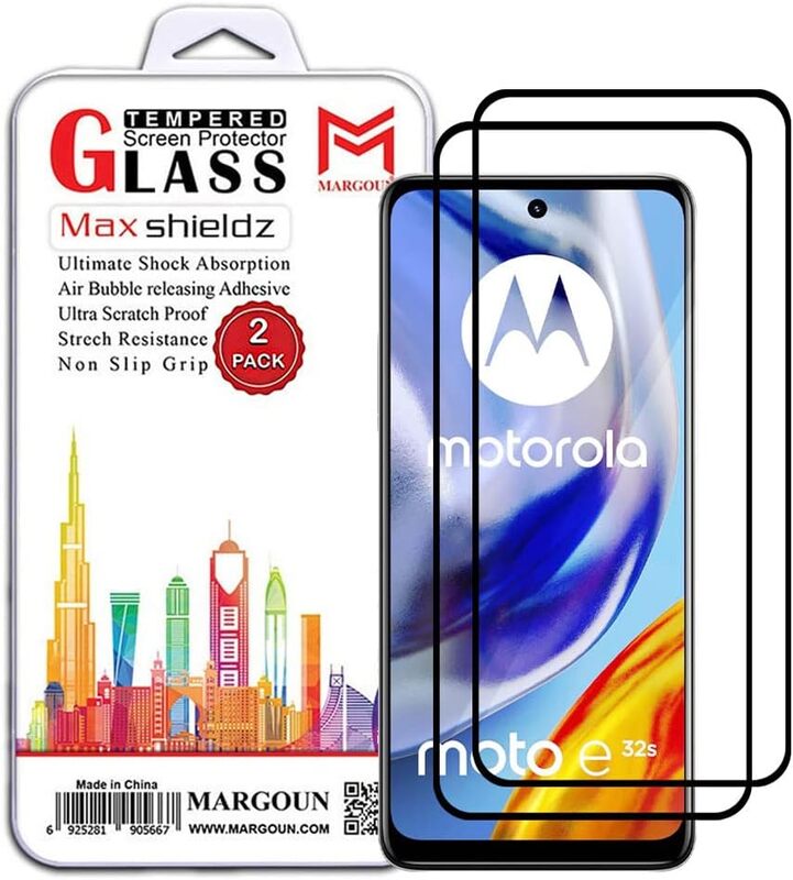 MARGOUN 2 Pack for Moto E32s Screen Protector Side Black Tempered Glass 9H Hardness Anti Finger-Print