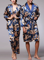 MARGOUN 2 Packs For Bathrobe Men's 2XL Women's XL Bath Robe Dressing Gown Comfortable Sleepwear Silk Lovers Nightgown Dressing Gown Dragon Pattern Blue WP032