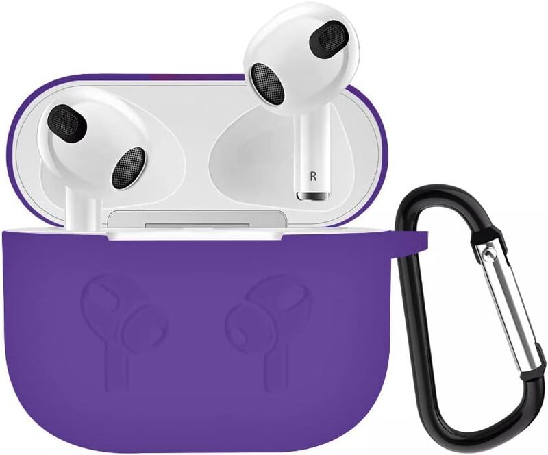 MARGOUN for Airpods 3 Case Cover Silicone with Clip, Airpods 3 Case 2021 3rd Generation (Purple)