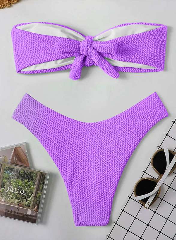 MARGOUN Small Size Women's High Waist Swimsuit Women's Bandeau Lingerie Set Swimsuits Beachwear Set Purple/ S (Bust 81-86/Waist 61-66/Hip 86-91)/M8812