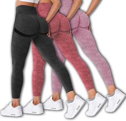 MARGOUN 3 Pack Workout Legging Tummy Control Women High Waisted Yoga Pants Size Large Height 96 Cm Butt Lifting Seamless Fitness Legging - 02