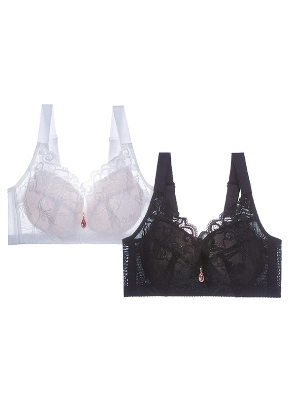 MARGOUN 2 Pack For Women's XL Size Lace Bra Wide Straps Wireless Bralettes with Full Cup Pads Bras for Ladys Women 42/95 Black White /MGB04