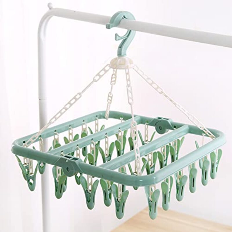 Clothes Drying Rack Laundry Hanger with 32 Clips, Green