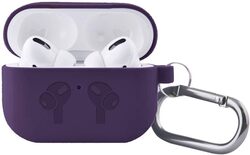 Airpods pro case protective silicone cover with clip (Dark Purple)