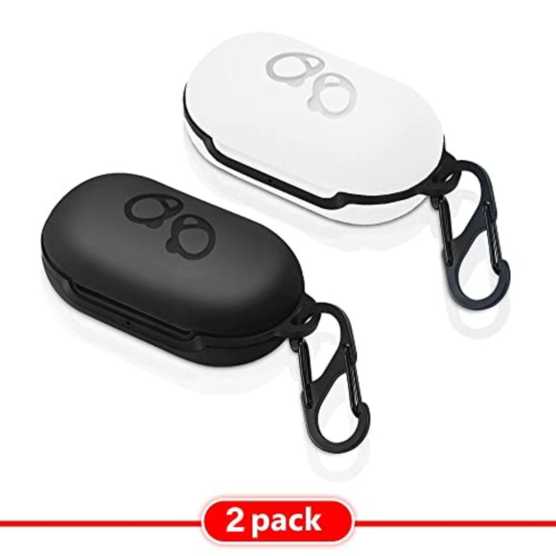 Margoun Silicone Protective Case Cover with Carabiner for Samsung Galaxy Buds+, 2 Pieces, Black/White