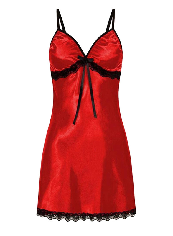 MARGOUN Women XXL Size Silk Nightwear Slip Dress Pajamas Robe Sleepdress Nightdress Deep V Neck Solid Color Satin Silk Lace Comfortable Red