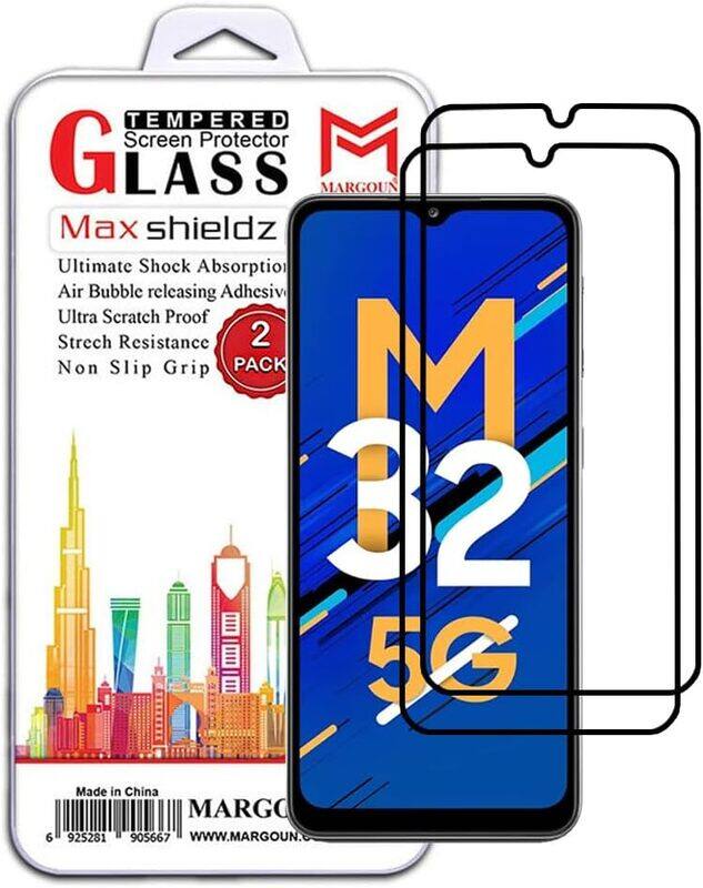 

MARGOUN 2 Pack for Samsung Galaxy M32 Screen Protector Side Black Tempered Glass 9H Hardness Anti Finger-Print