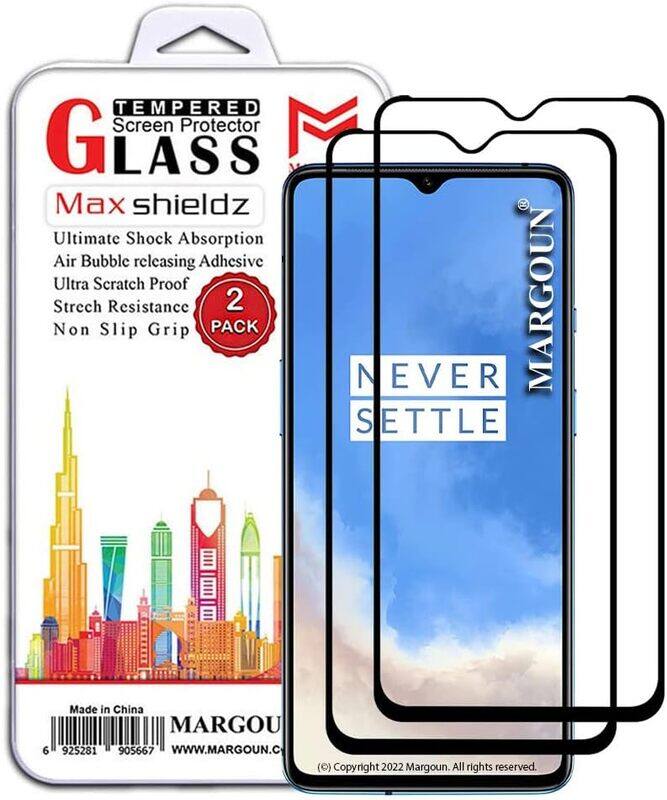 

MARGOUN 2 Pack for Oneplus 7T Screen Protector Side Black Tempered Glass 9H Hardness Anti Finger-Print