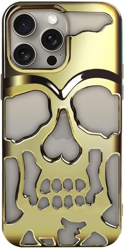 

MARGOUN for iPhone Case TPU 3D Skull Protective Cover Fashion Cute Cellphone Case (Gold, iPhone 15 Pro)