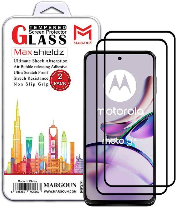 

MARGOUN 2 Pack for Motorola Moto G13 Screen Protector Side Black Tempered Glass 9H Hardness Anti Finger-Print
